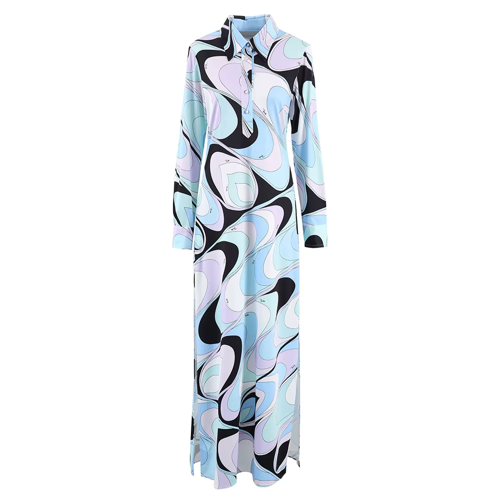 Robes à revers élégantes pour femmes, mode ample, jupe longue à boutons, amincissante, taille haute,
