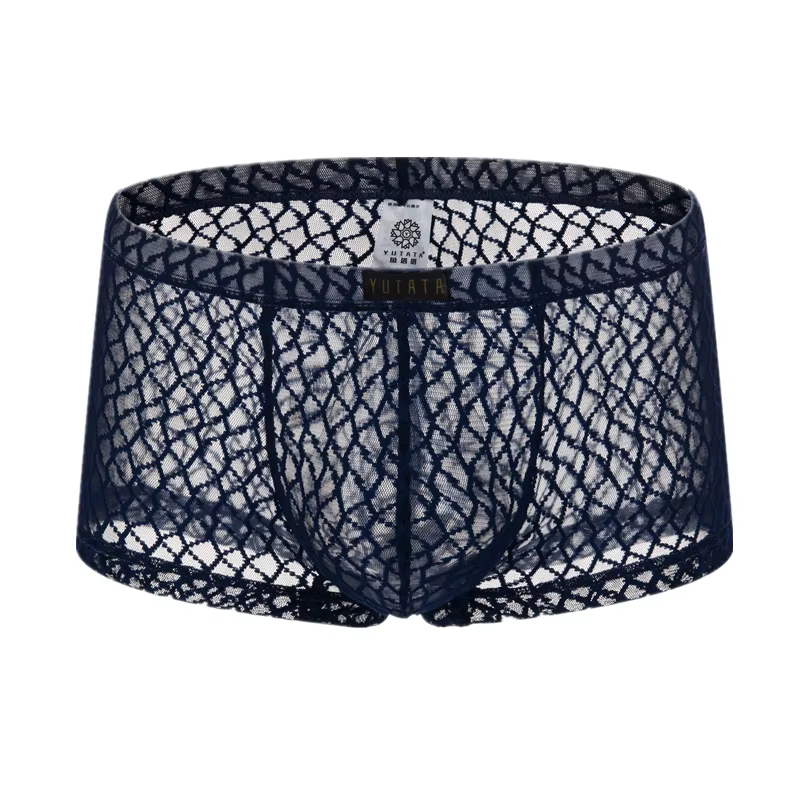 Boxer en dentelle pour hommes, culotte, sous-vêtements Sexy, translucide, avec pochette en U, respir