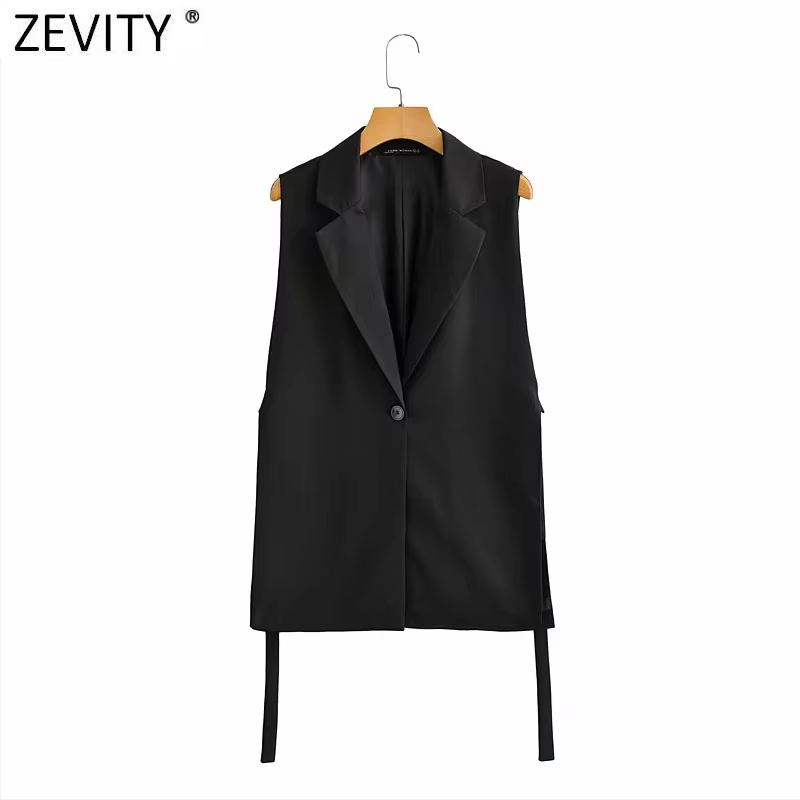 Zevity-Gilet fendu sur le côté pour femme, Vêtements d'extérieur chics, Mode féminine, Solide, Un bo