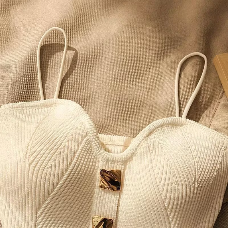 Été croix tricot jarretelle femmes Style français Sexy beauté Camisole coupe ajustée sans manches T-