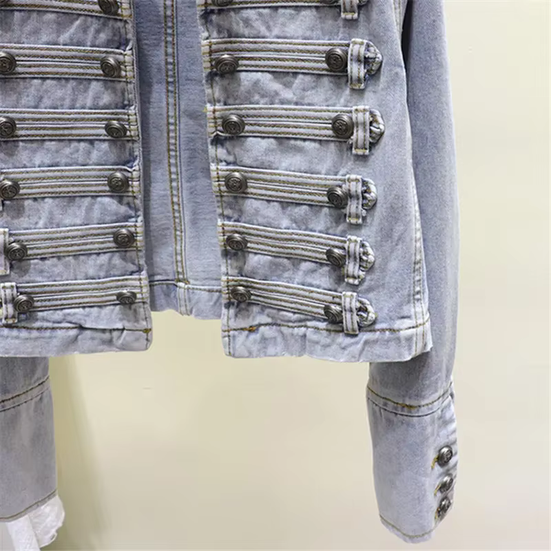 Printemps femmes col montant Double boutonnage Denim veste automne mince court jean veste noir à man