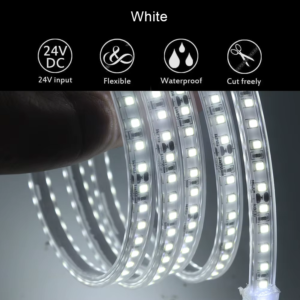 Bande LED étanche 12V 24V DC IP67 blanc naturel 4000K/blanc chaud 120LED s/m 2835 bande Flexible lam