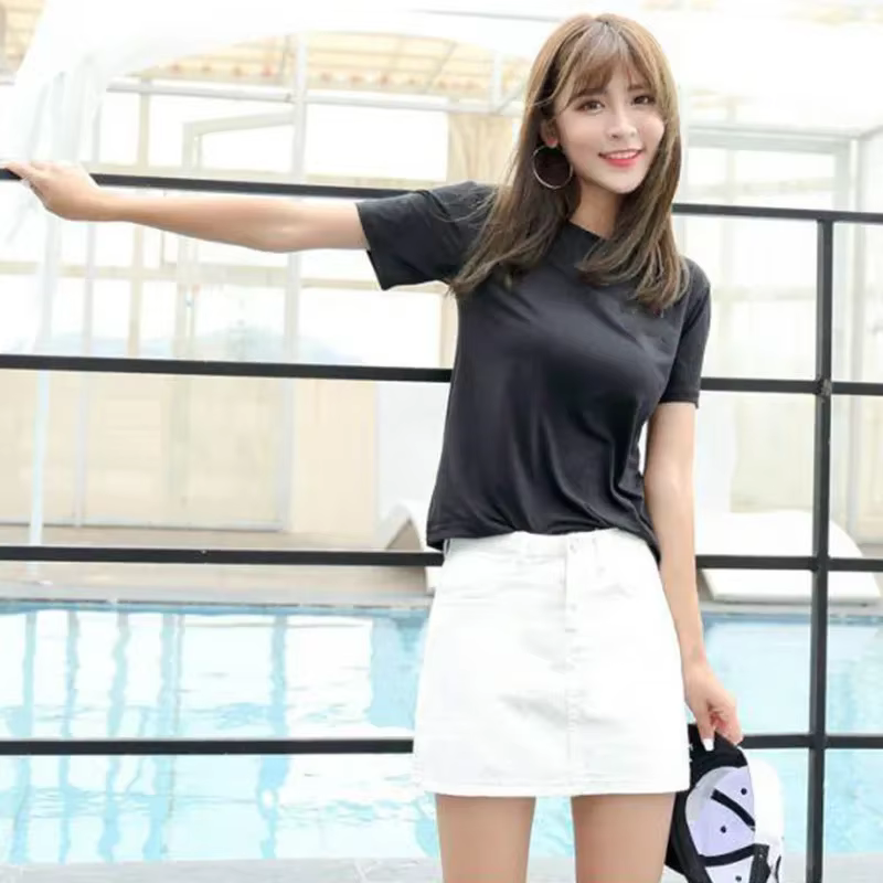Lucyever-Mini jupe trapèze taille haute pour femme, jupes courtes basiques, style coréen, poches, no