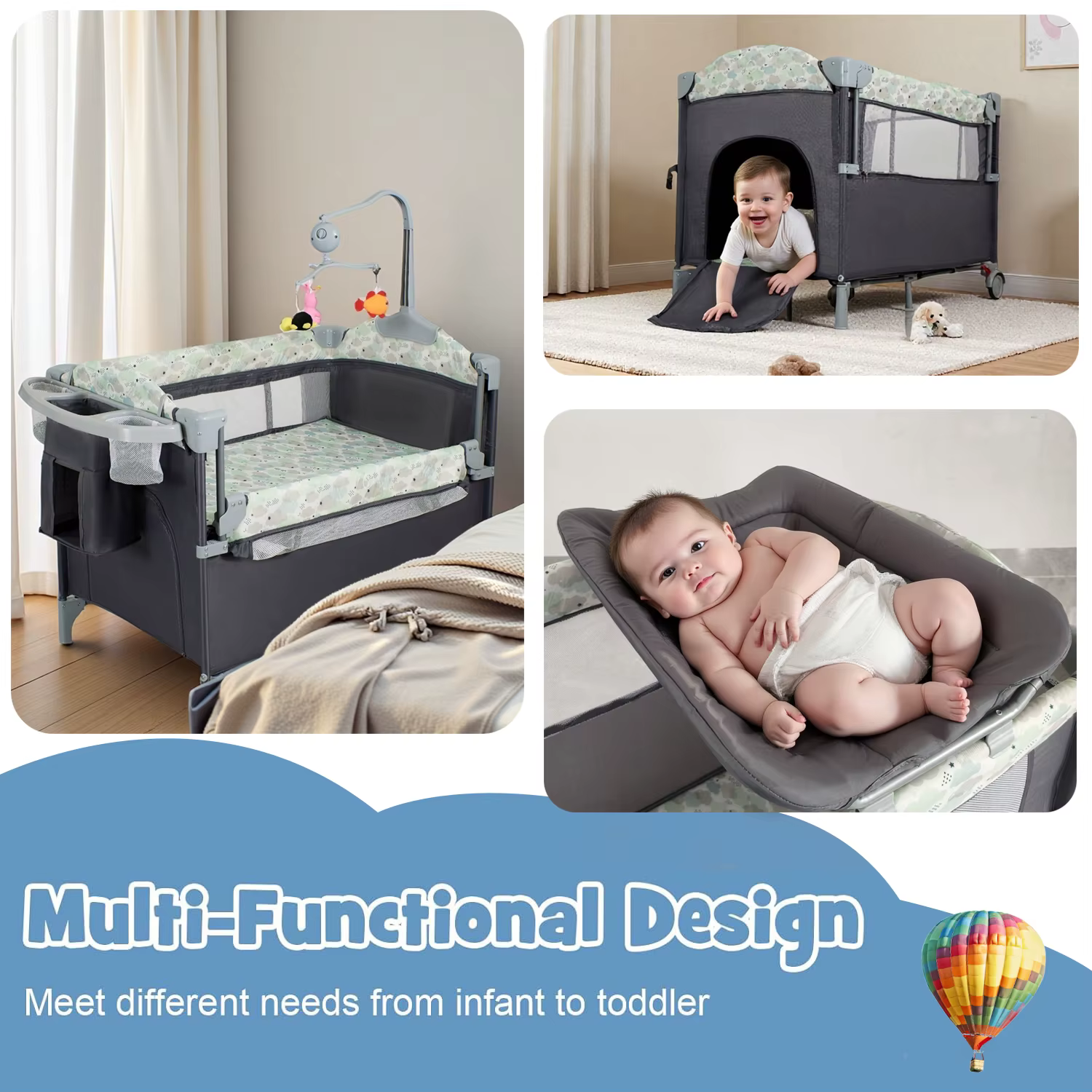Pack n Play Playard portable avec couffin, berceau de voyage pour bébé avec table à langer, lit de p
