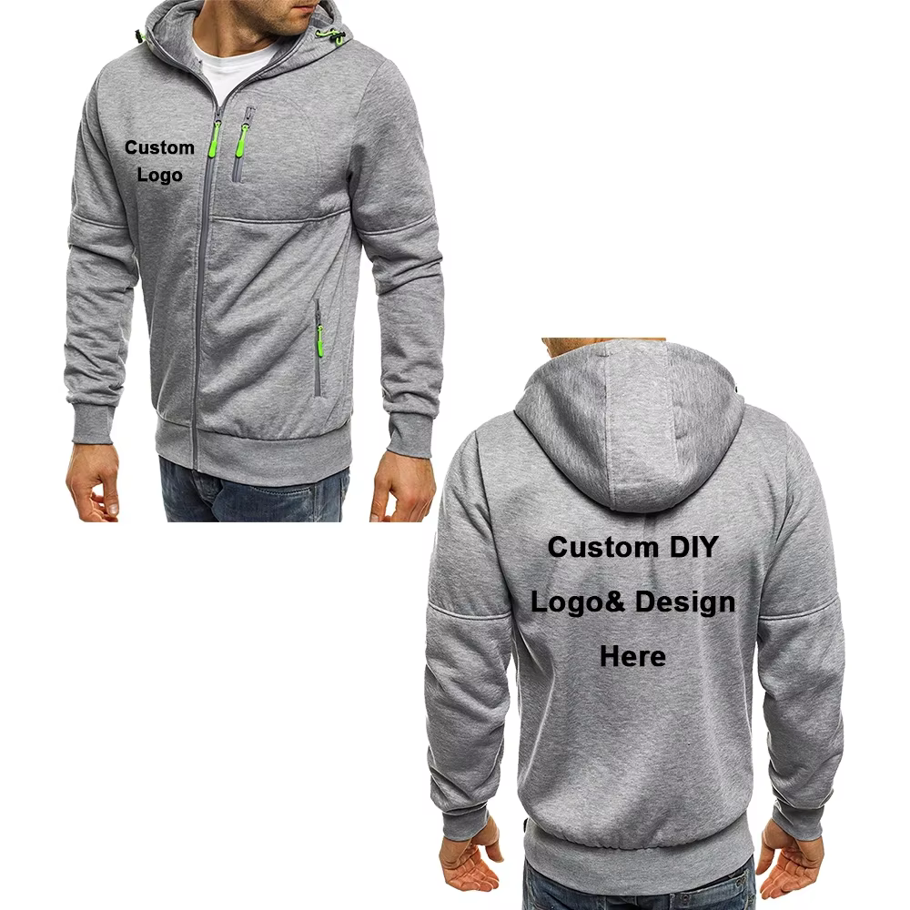 Veste à capuche avec fermeture éclair pour hommes, avec poches, texte d'image de logo personnalisé, 