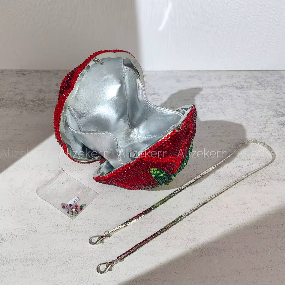 Alizekerr Rose en forme de cristal sacs de soirée femmes magnifique Chic strass fleur pochette sacs