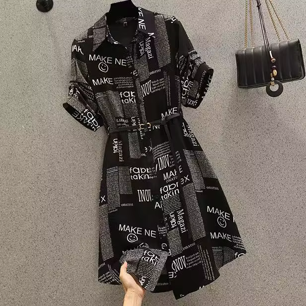 Robe imprimée lettre enveloppée pour femme, col polo à la taille, réduction de l'âge français, régla