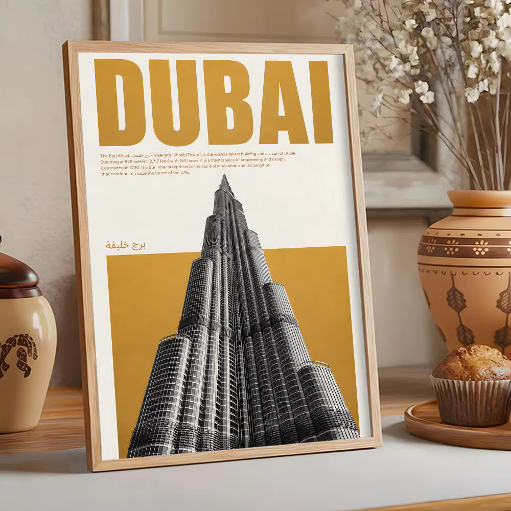 Affiches de lieux emblématiques de Paris et de Dubaï pour la maison, la chambre, le bar, le couloir 