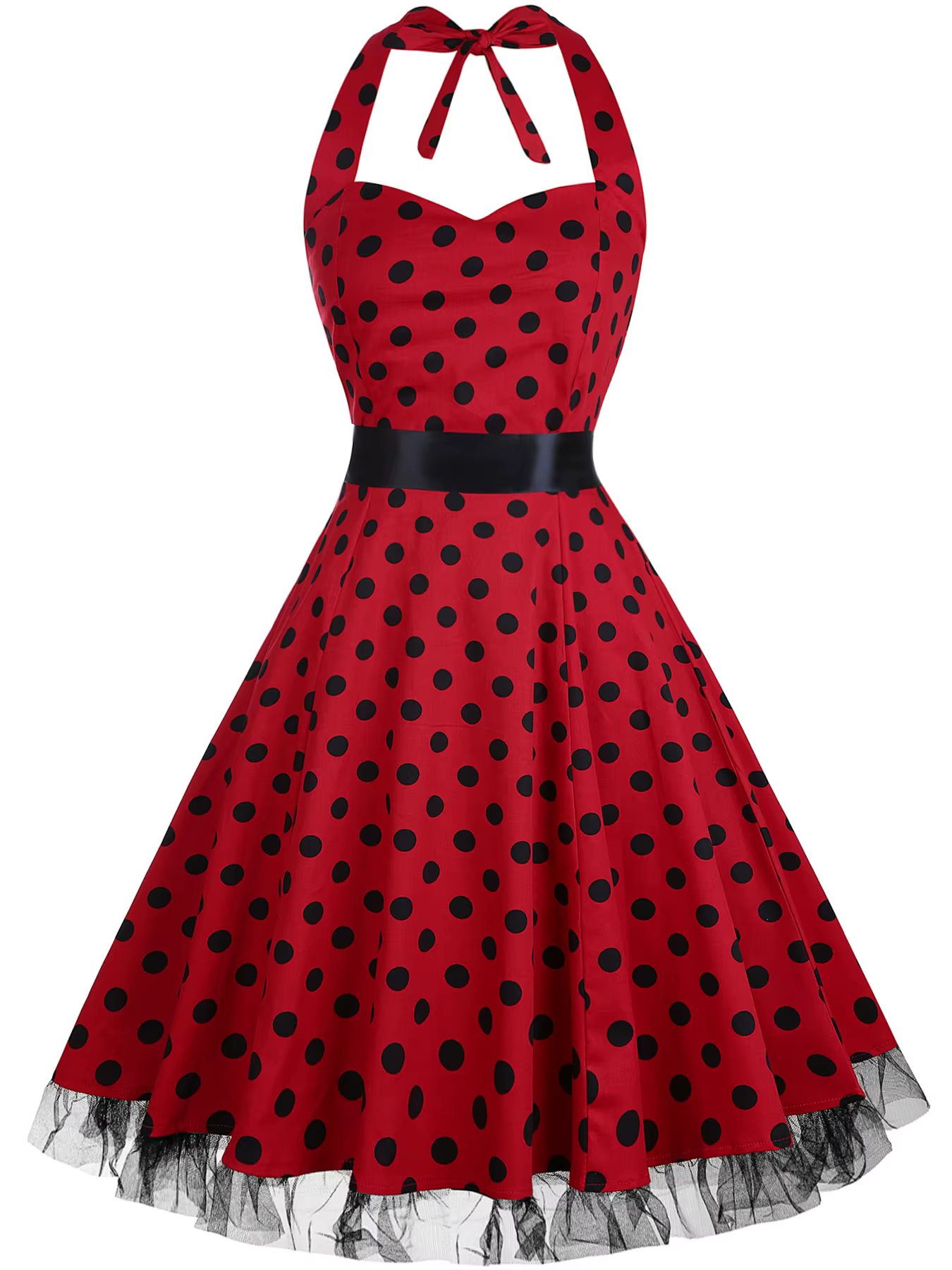 Robe vintage pour femme, style Hepburn, col halter, à pois, élégante, coupe évasée, style années 50,