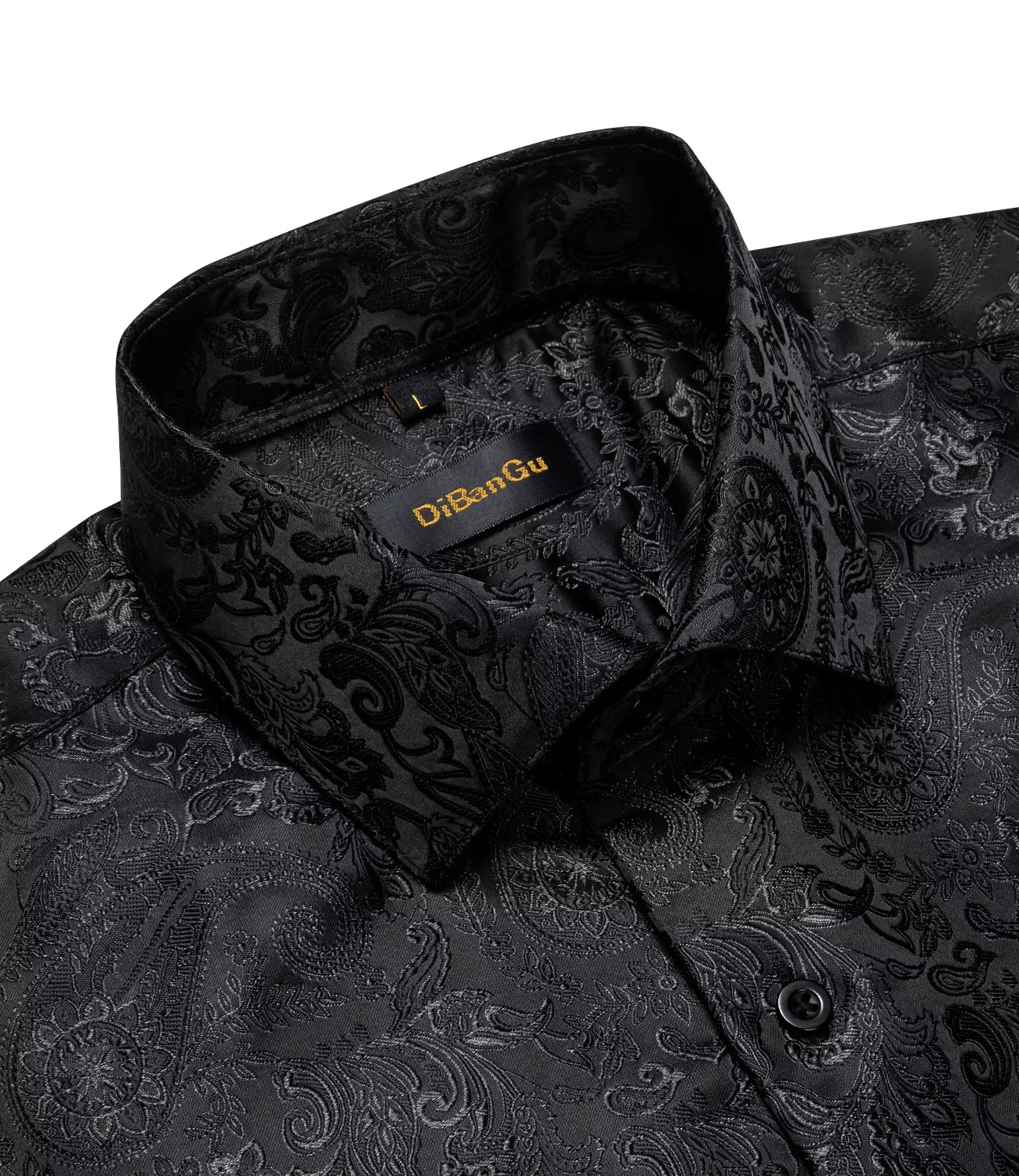 Chemises habillées en soie Paisley noire à manches longues pour hommes, chemise sociale de smoking d