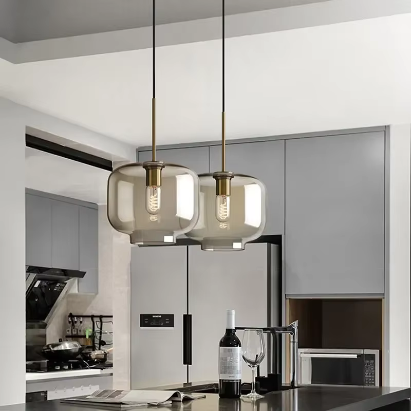 Lampe LED Suspendue en Verre au Design Nordique, 1 à 3 Têtes, Luminaire Décoratif d'Nik, Idéal pour