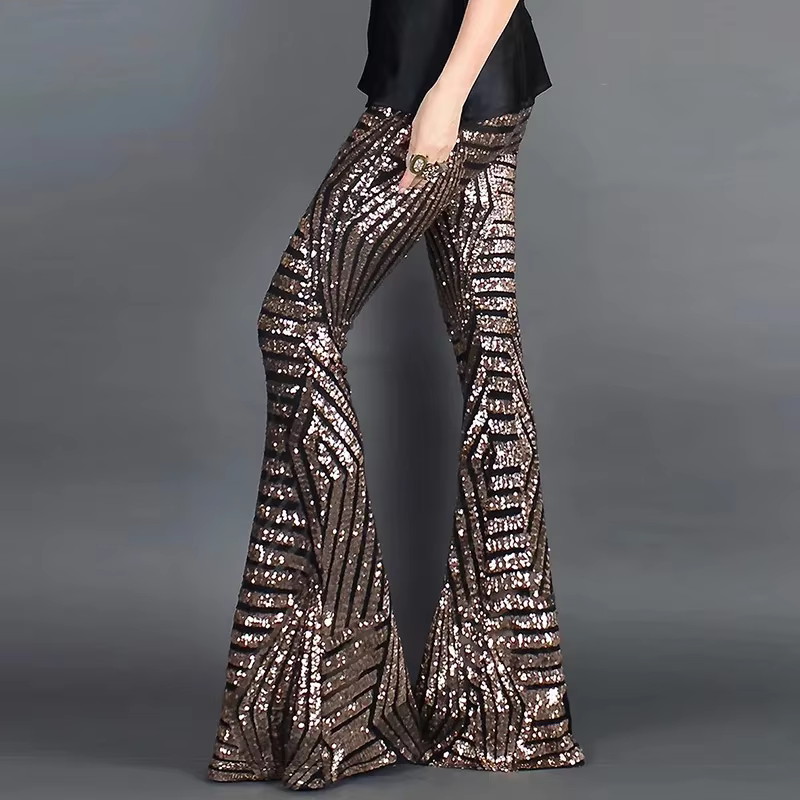 Paillettes taille haute maigre Flare Streetwear sauvage basique mince 2023 tendance Patchwork pantal
