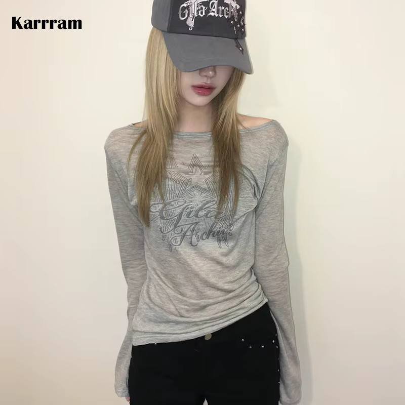 Tops en tricot à imprimé lettres Y2k japonais Karrram, tricot à manches longues coréen des années 20