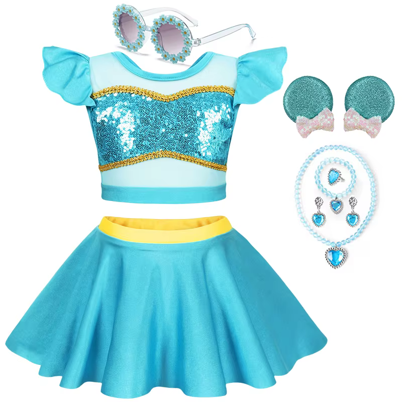 Été enfants filles deux pièces Elsa plage Bikini maillot de bain 2025 enfants raiponce Jasmine maill