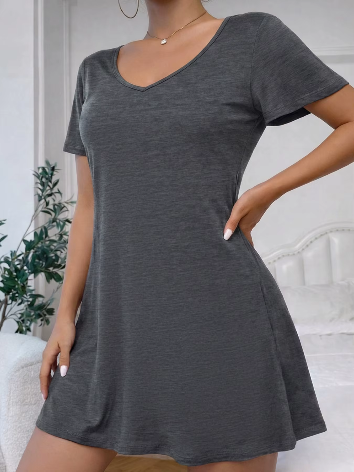 Chemise de nuit pour femmes, chemises de nuit à manches courtes, pyjama confortable et doux, robe de