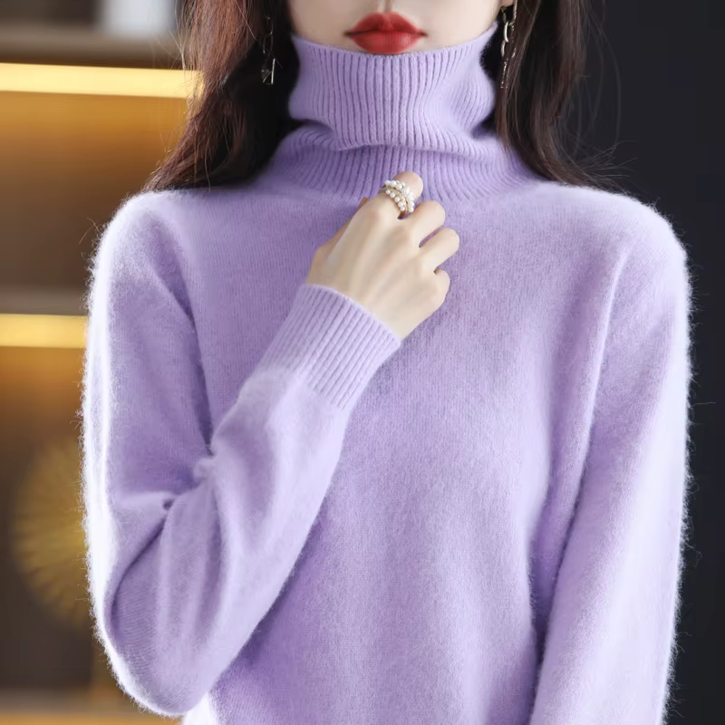 Nouveaux vêtements pour femmes pour l'automne/hiver 2024 100% pull à col roulé en peluche vison pull