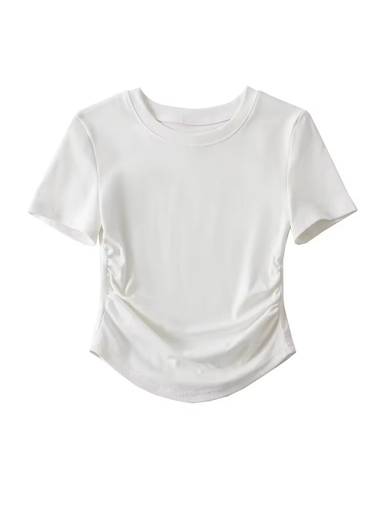 T-shirt à manches courtes et col ras du cou pour femmes, Harajuku, en coton, avec détails sur les cô