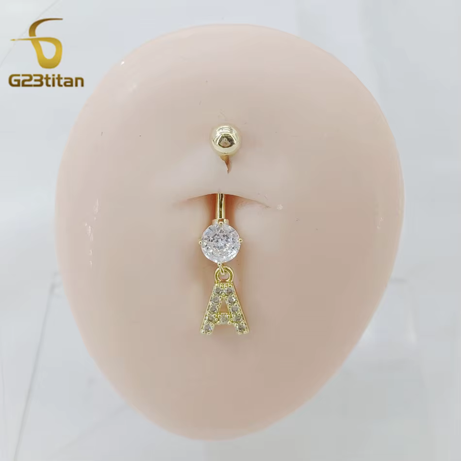 Piercing de nombril lettre initiale A-Z plaqué or avec pendentif CZ, bijoux de corps préférés des in
