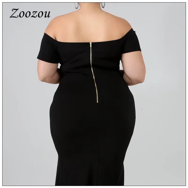 Robe de soirée Maxi noire, grande taille 4XL, élégante, épaules dénudées, manches courtes, longue, é