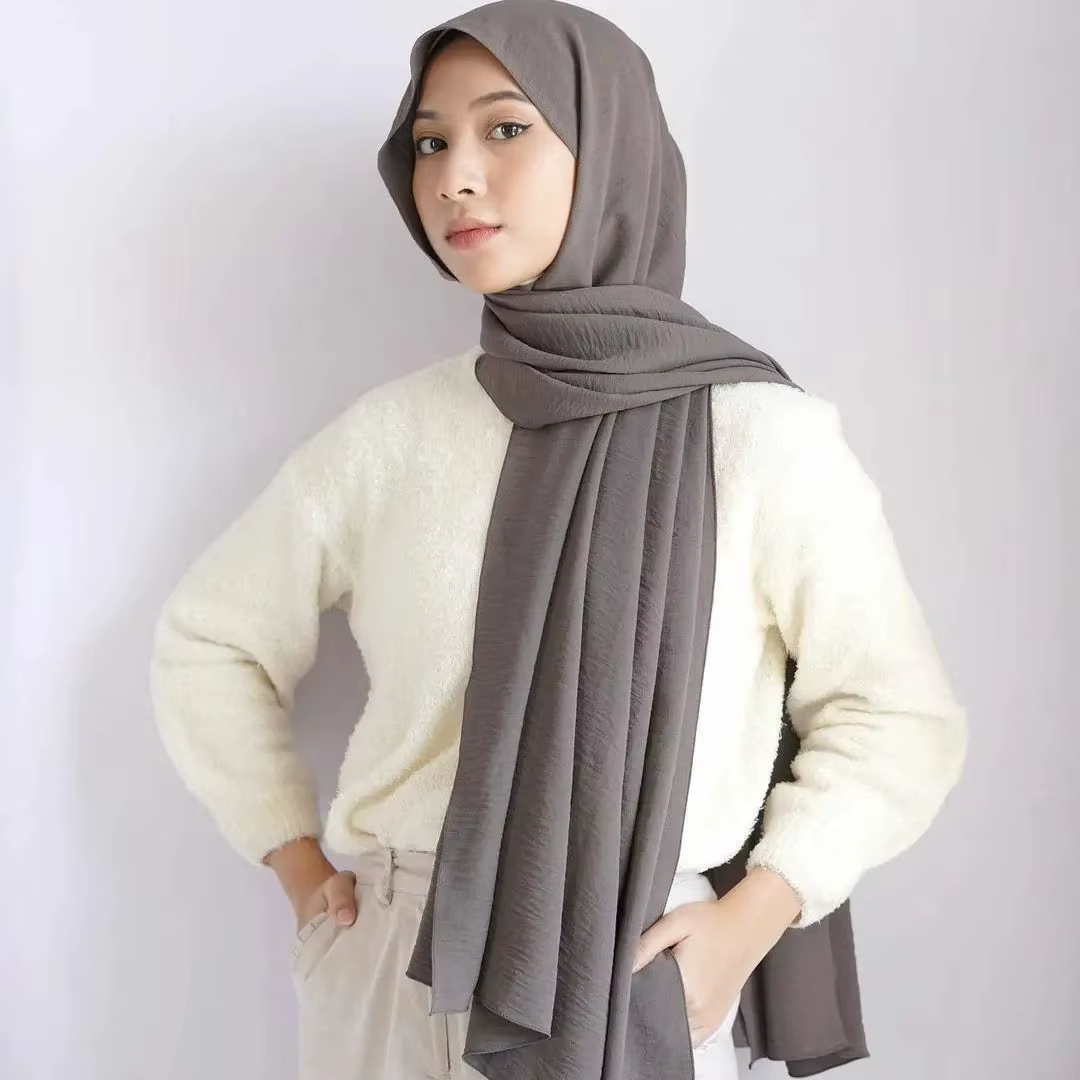Foulard Hijab en mousseline de soie et velours pour femmes, châle de luxe doux et uni pour femmes mu