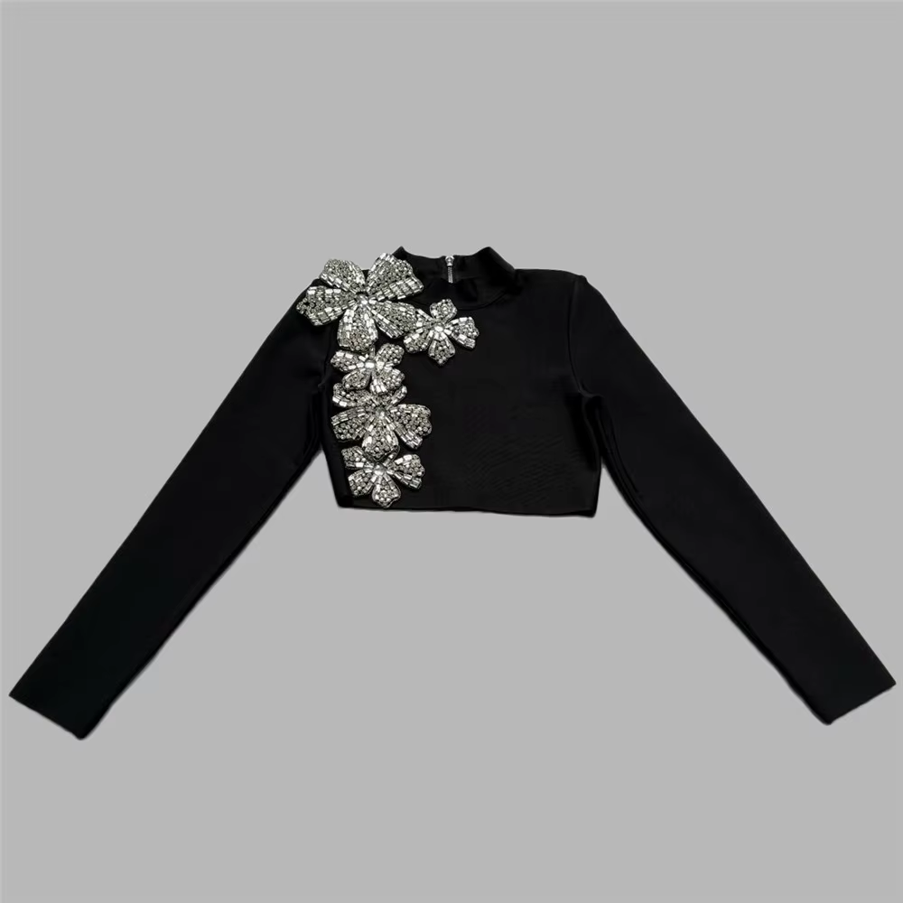 Ensemble deux pièces pour femmes, Sexy, diamants, manches longues, hauts, jupes, vêtements d'automne