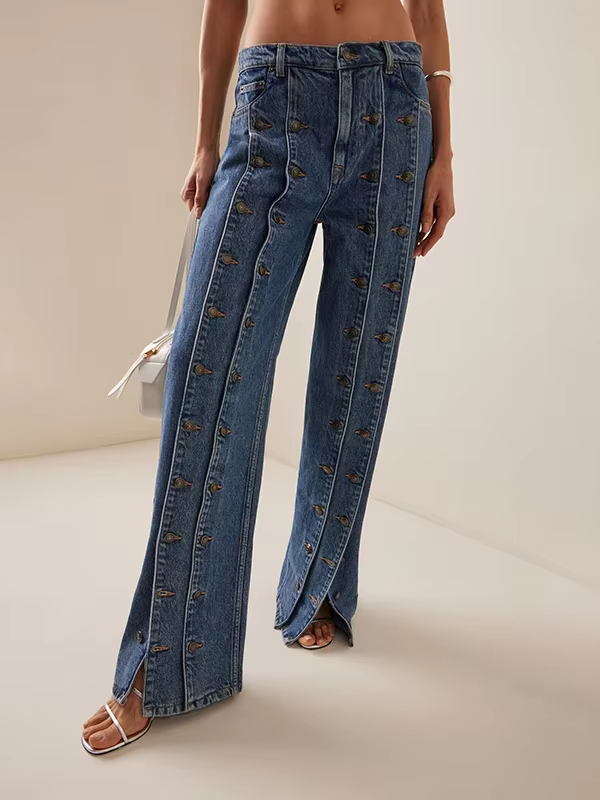 Femmes printemps automne élégant bouton jean pantalon 2025 nouveau Vintage Denim Long Vintage pantal