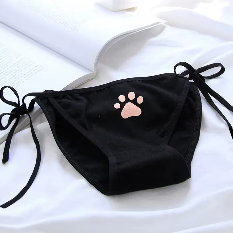 Culottes Lolita sexy à bandage, lingerie taille basse, culottes pour femmes à motif griffe mignon, s