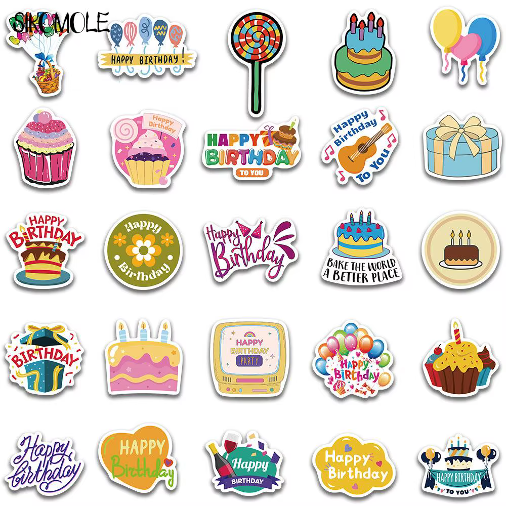 10/30/50pcs Dessin animé Mignon Joyeux anniversaire! Graffiti autocollants Kawaii jouet bricolage en