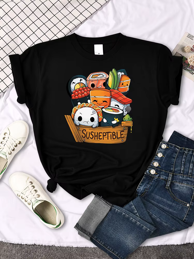 Kawaii délicieux nourriture Sushi bébés Style imprimer femmes t-shirt été hauts à la mode mode t-shi
