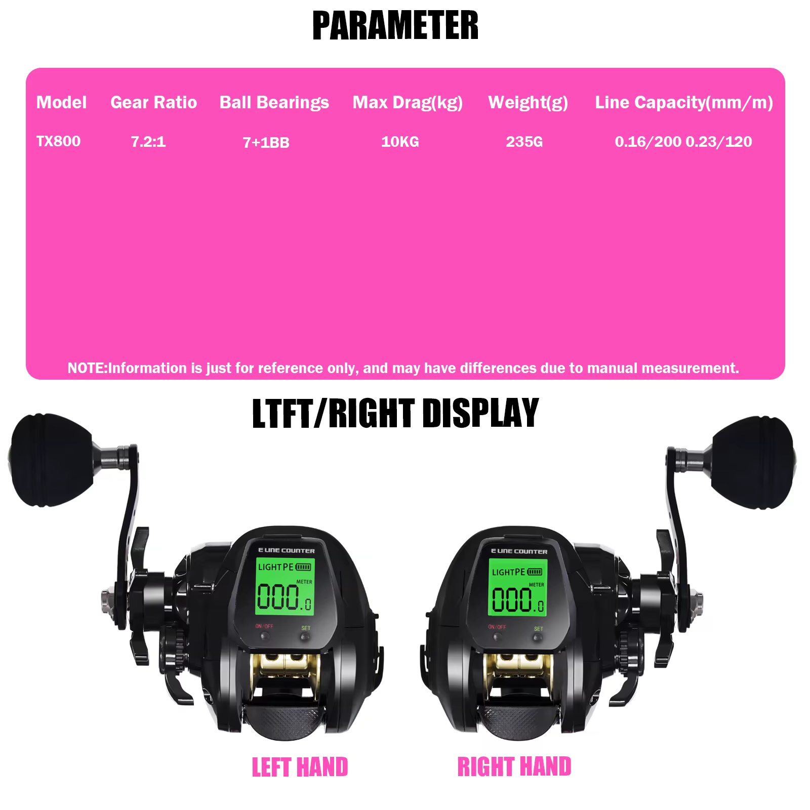 SAMOLLA Baitcasting moulinet de pêche électronique grand écran LED haute vitesse 7.2:1 10kg eau salé