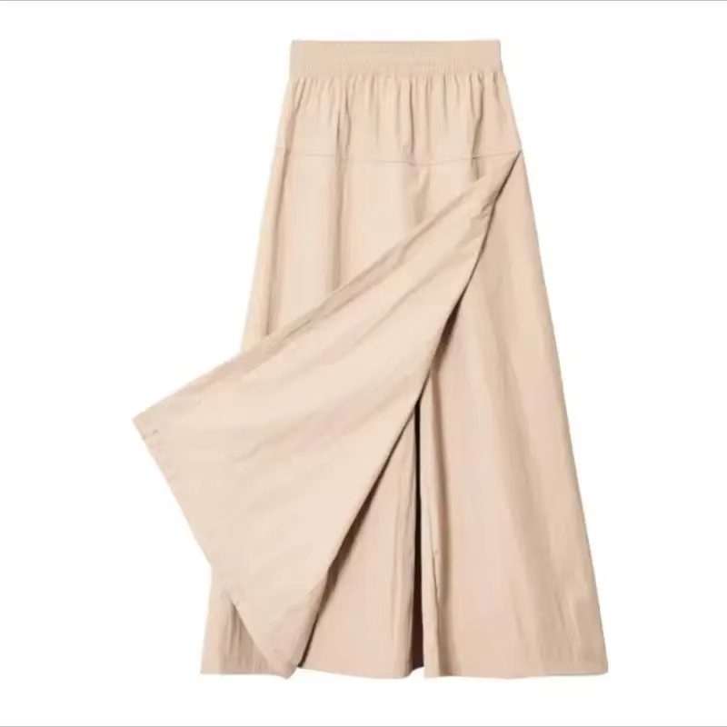 Jupe-pantalon pour femme, taille haute, jambes larges, jupe-culotte grise, fine, ample, en soie glac
