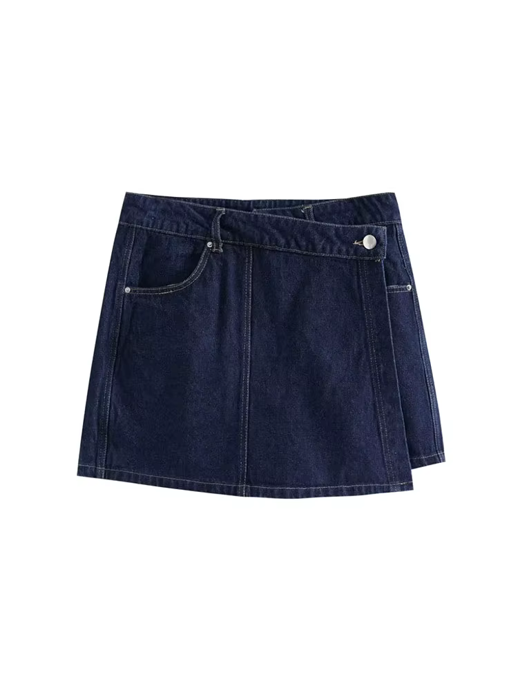 2025 mode femme poche à rabat décoration col rabattu court coupe ajustée haut en jean + jupe en jean