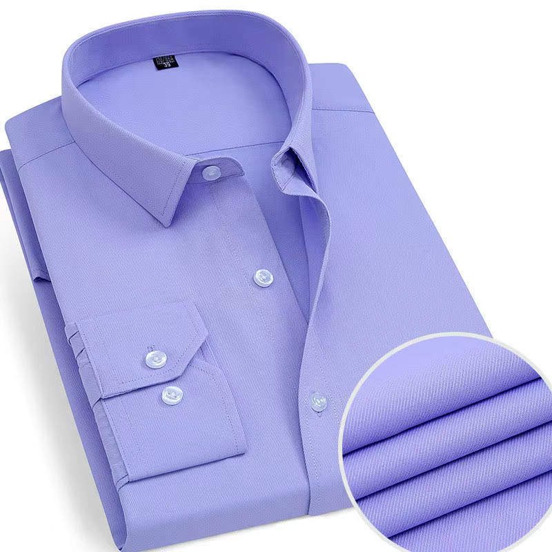 Chemise en coton pour hommes, sans fer, couleur unie, décontractée, sergé, mode, manches longues, bu