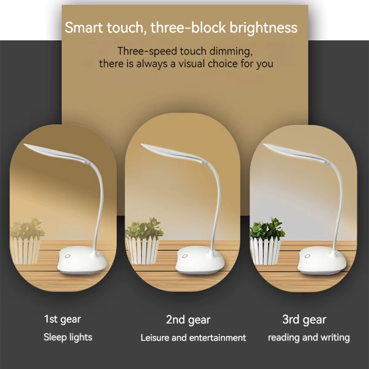 Lampe de bureau Portable Rechargeable par USB, tactile, 3 Modes de gradation, Protection des yeux, p