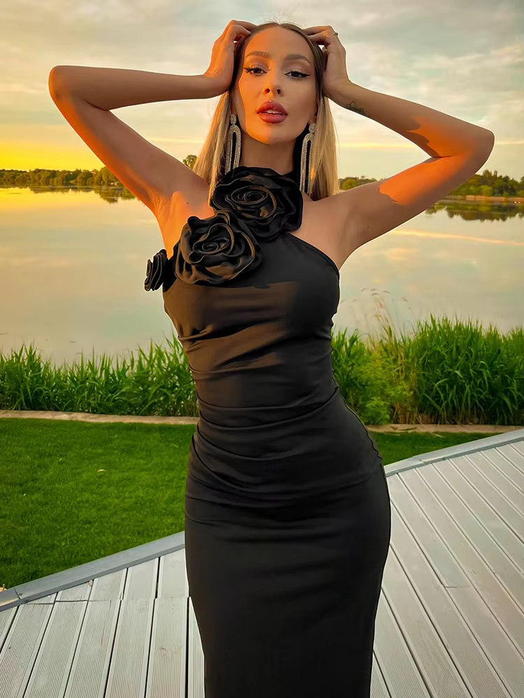 VC-Robe longue blanche à fente haute pour femme, robe d'anniversaire chic et élégante, décoration fl