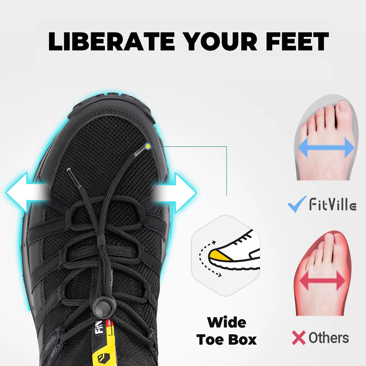 FitVille – chaussures larges à enfiler pour hommes, chaussures de marche, de randonnée en plein air,