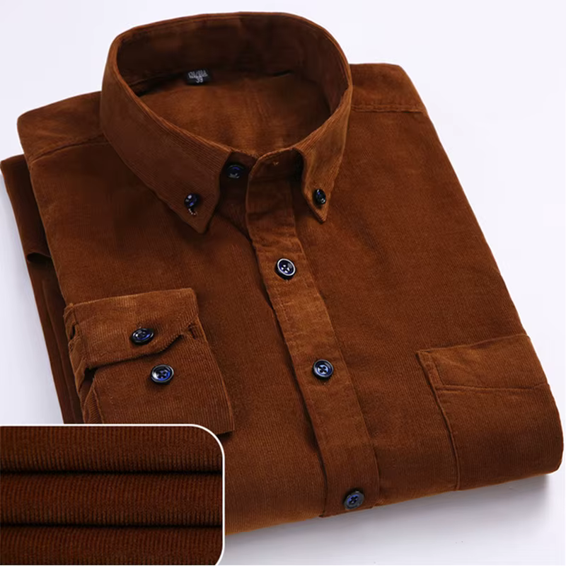 Chemise en velours côtelé à manches longues pour hommes, 100% coton, coupe régulière décontractée, p