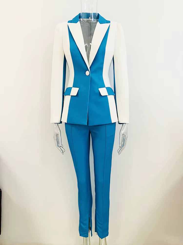 Ensemble tailleur-pantalon femme 2 pièces, nouvelle collection 2026, style haute couture, contraste