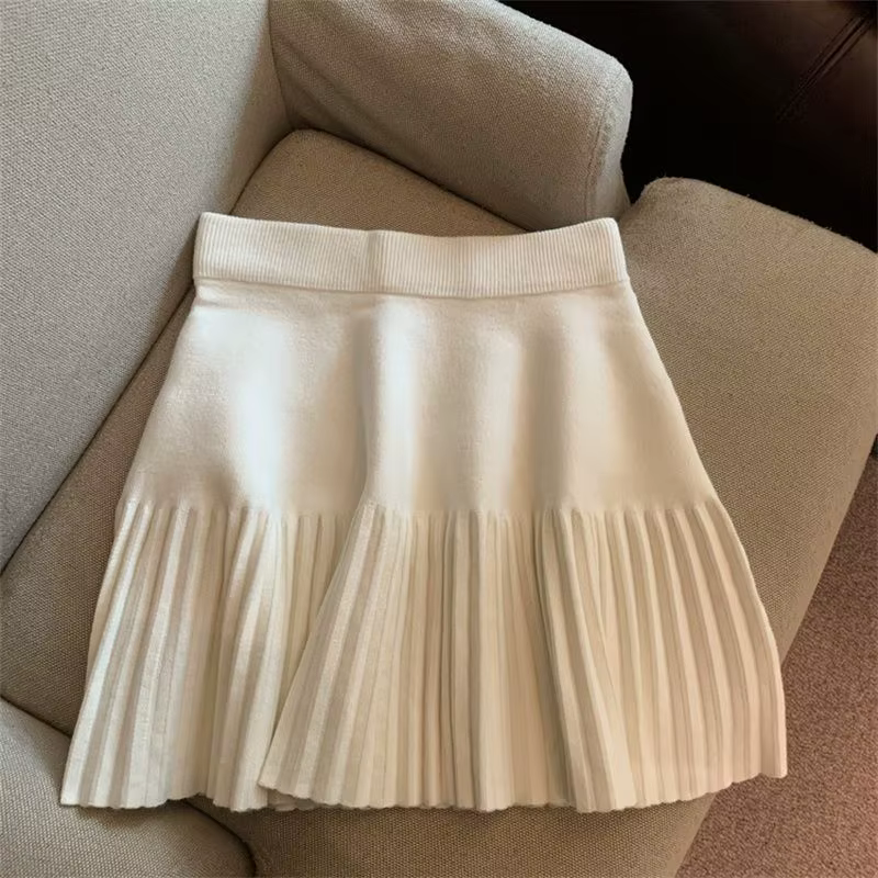 Mini jupes plissées coréennes, douces, tricotées, taille élastique, décontractées, pour jeunes, vête