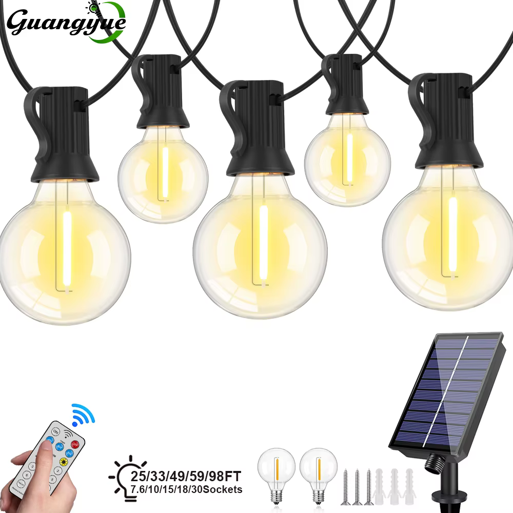 Guirlande lumineuse solaire d'extérieur G40, guirlande lumineuse solaire LED 24V, lumières suspendue