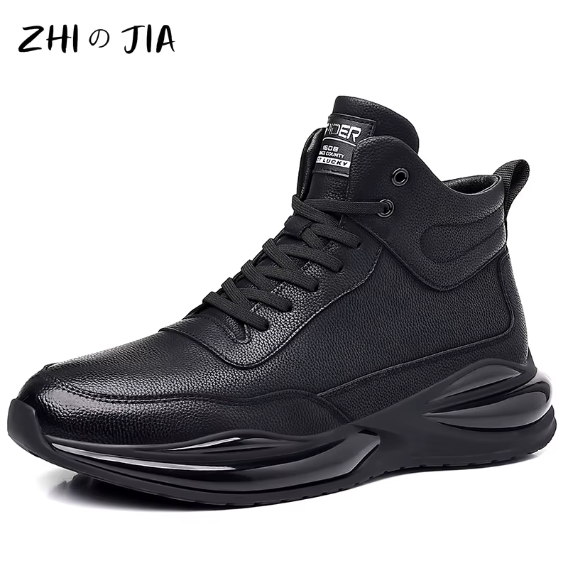 Chaussures décontractées en cuir véritable pour hommes, chaussures à coussin d'air, chaussures noire