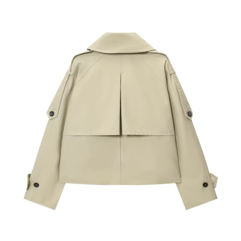 Manteau court décontracté pour femme à double boutonnage, style trench-coat de printemps, à manches