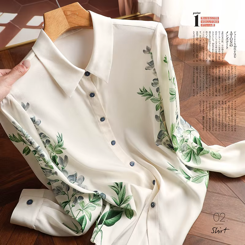 Nouvelles chemises en soie pour femmes, chemisiers de bureau, hauts imprimés tendance, blusa mujer