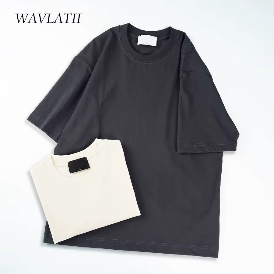 WAVLATII surdimensionné été t-shirts pour femmes hommes marron décontracté femme coréen Streetwear t