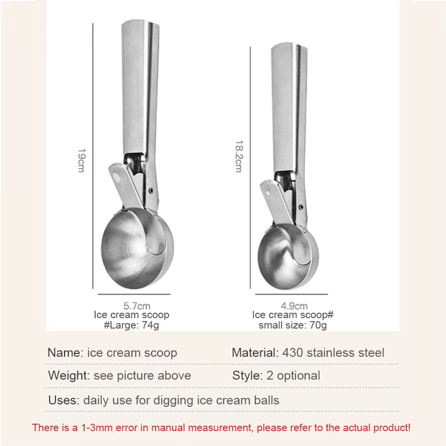 Cuillère à glace à double usage en acier inoxydable, cuillère à glace multifonctionnelle pour fruits
