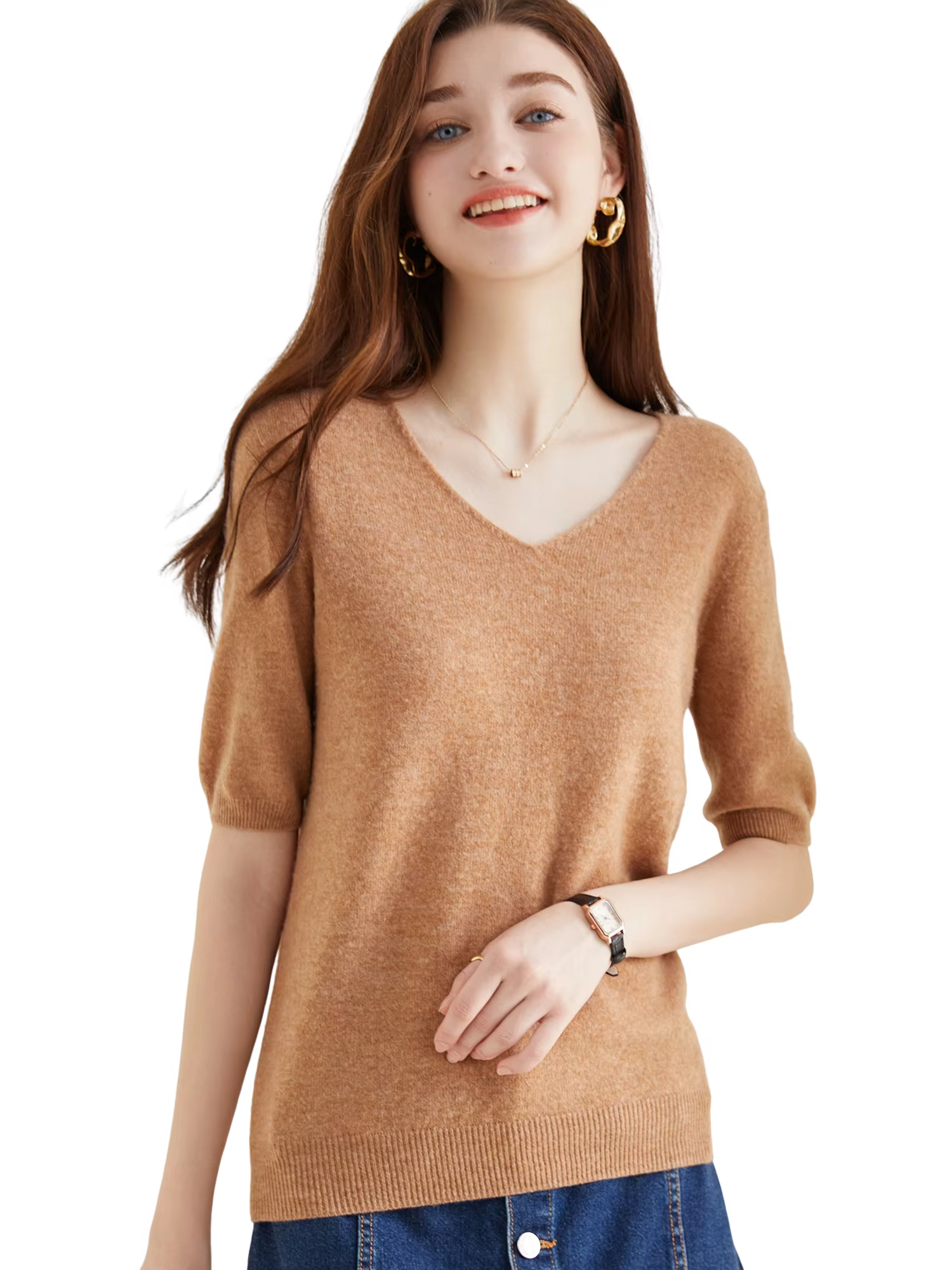 Pull femme 100% laine mérinos pull pour femme pull à manches courtes hauts printemps été col en V do