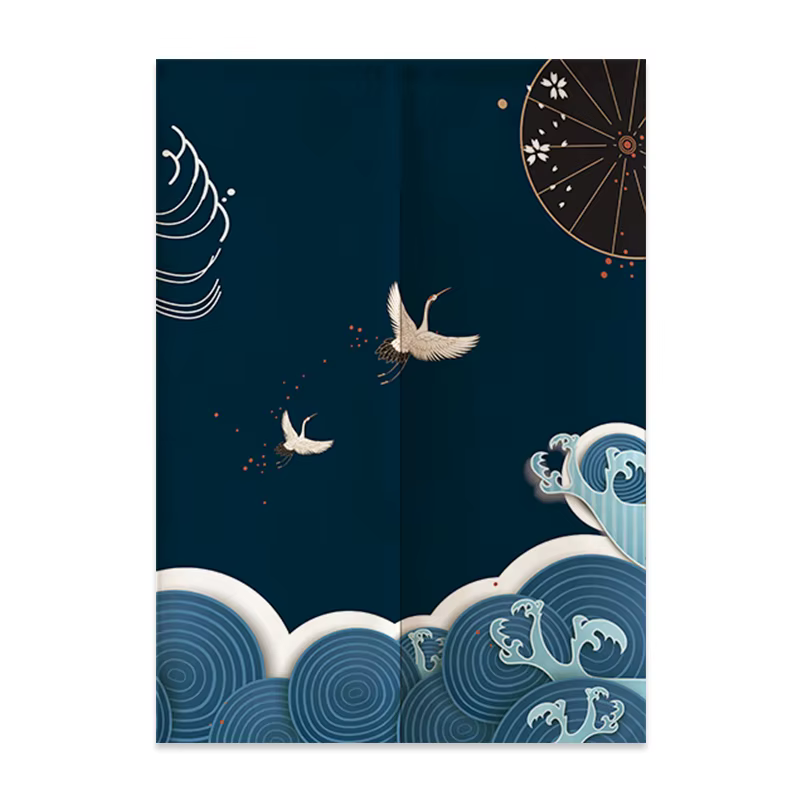 Rideau de porte en lin japonais, nordique, mont Fuji, vagues, cloison, chambre à coucher, cuisine, d