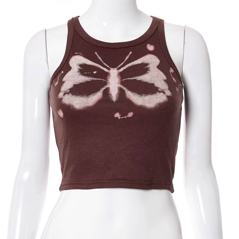 Haut court à imprimé papillon pour femmes, Streetwear des années 90, Punk esthétique Y2K, E-Girls, F