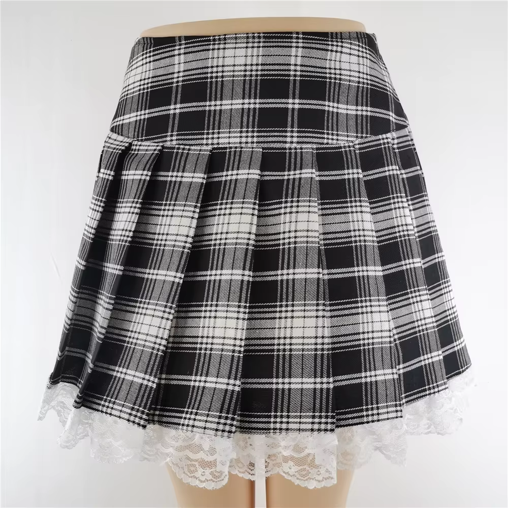 Jupes à carreaux en dentelle plissée pour nouveaux abonnés, vêtements de patineur sexy vintage, styl