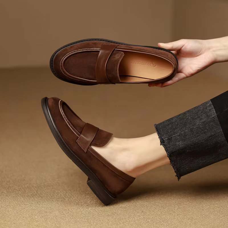Mocassins en daim pour femmes, chaussures plates à enfiler en cuir véritable beige, mocassins de mar